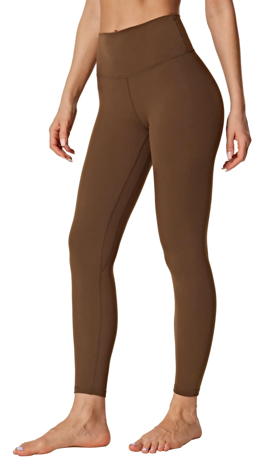 The buttery compression leggings in brown, photographed on white